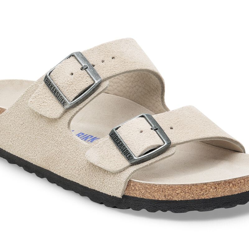 BIRKENSTOCK Arizona Soft Footbed Suede Leather Oyster Tonal Contour Sole detail