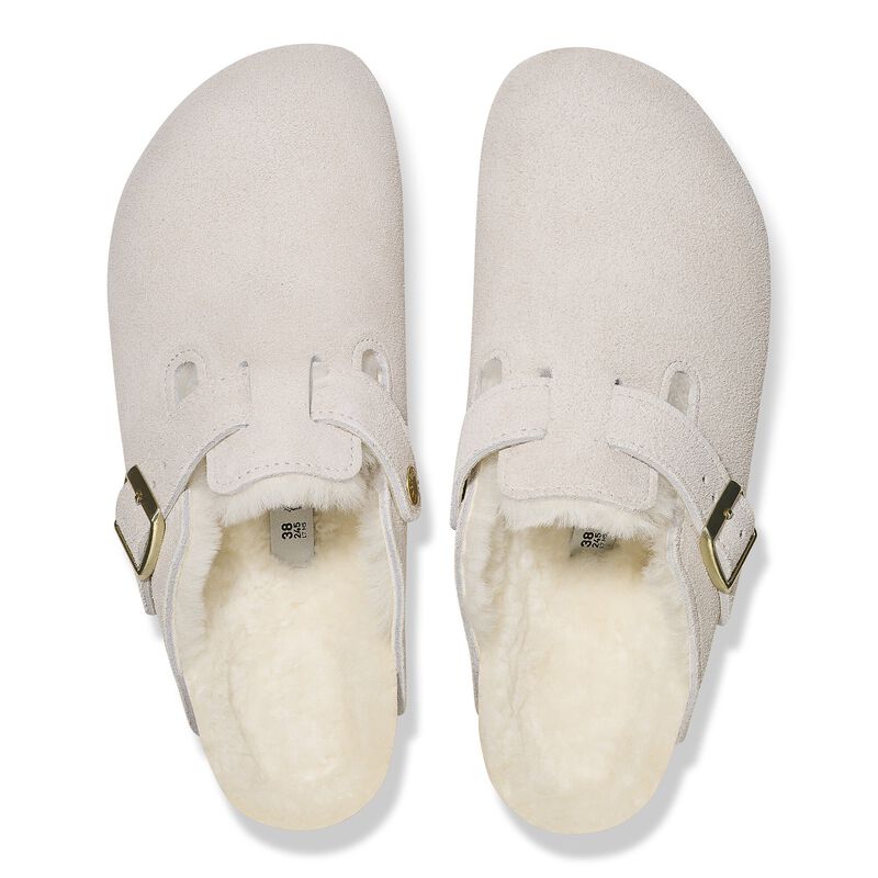 BIRKENSTOCK Boston Shearling Suede Leather Antique White City Comfort detail