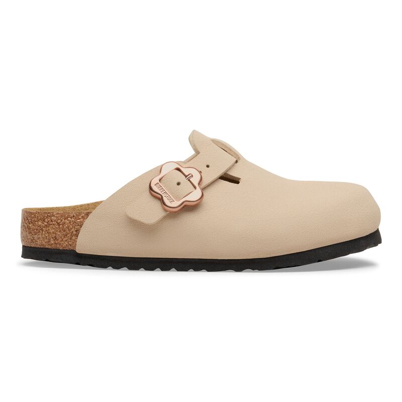 BIRKENSTOCK Boston Flower Buckle Kids Birko-Flor Nubuck Sandcastle Easy Walk detail