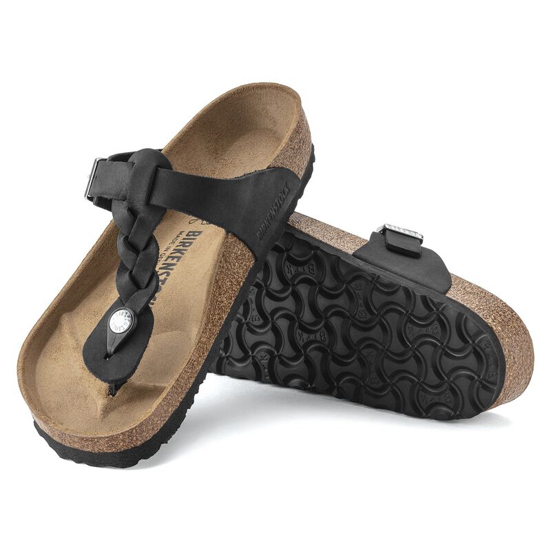 BIRKENSTOCK Gizeh Braided Natural Leather Oiled Black Trail Easy detail