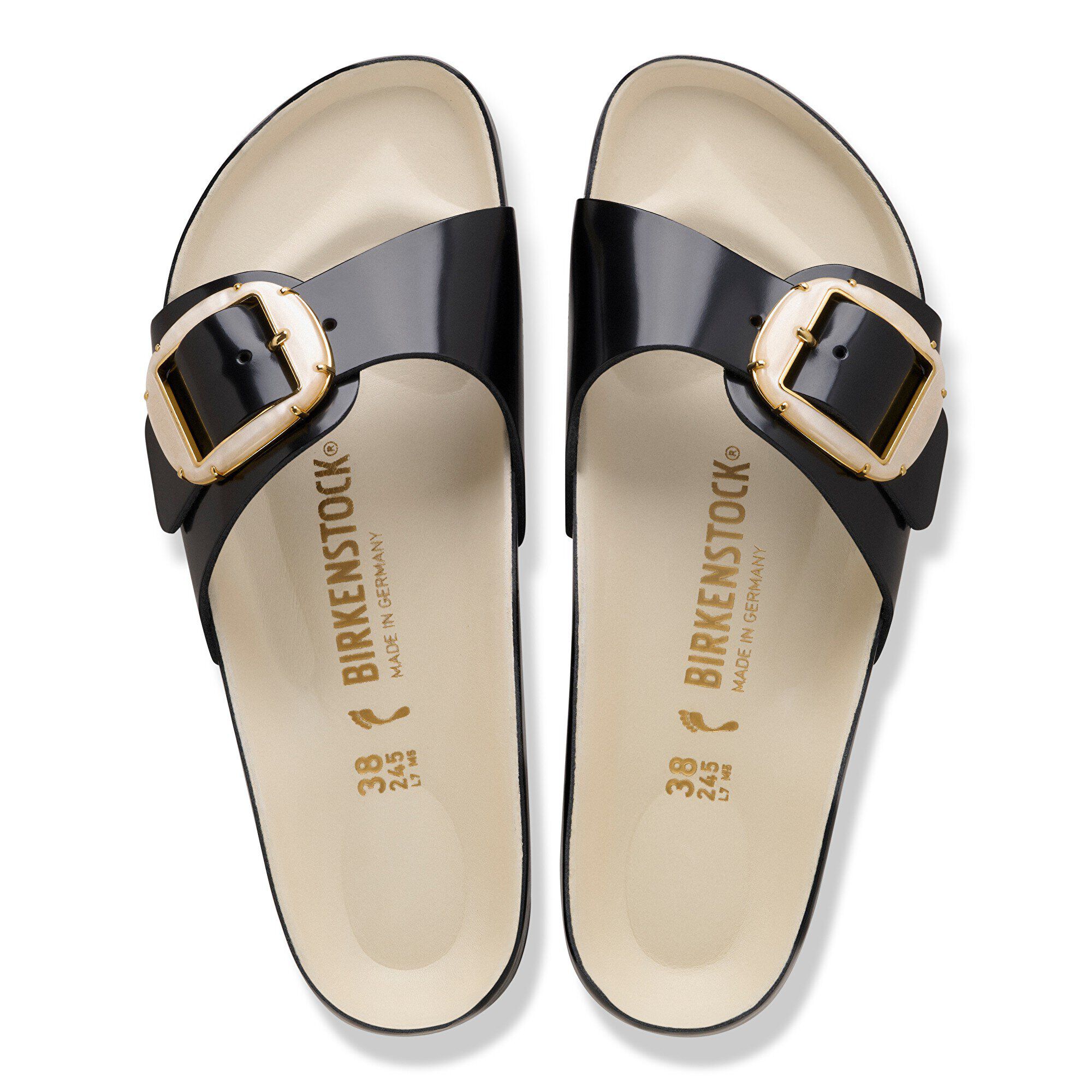 Madrid Big Buckle Pearl Natural Leather Patent - a top view