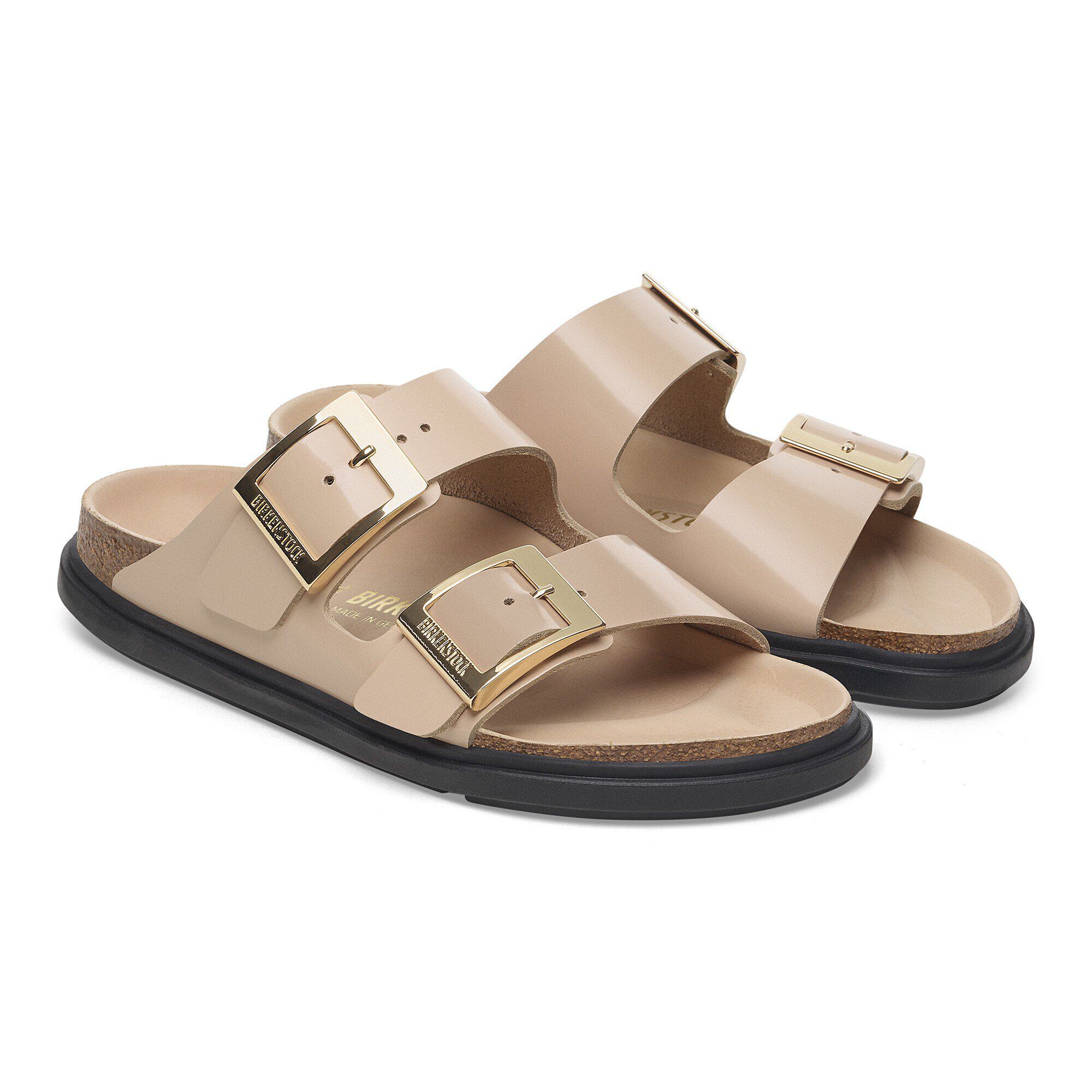 Birkenstock サンダル 39 ベージュ Arizona Droplet Buckle Natural Leather Patent in Color High Shine