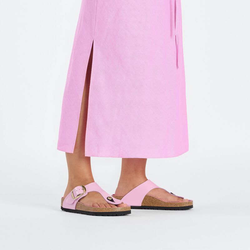 BIRKENSTOCK Gizeh Big Buckle Natural Leather Patent High Shine Fondant Pink Contour Sole detail