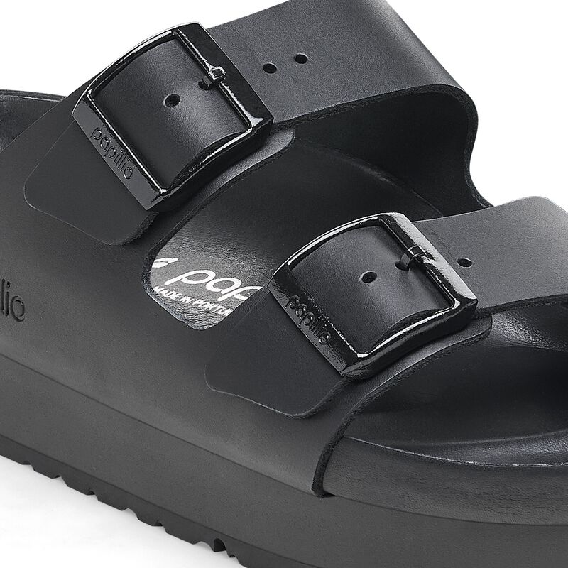 BIRKENSTOCK Arizona Flex Platform Natural Leather Black Easy Walk detail