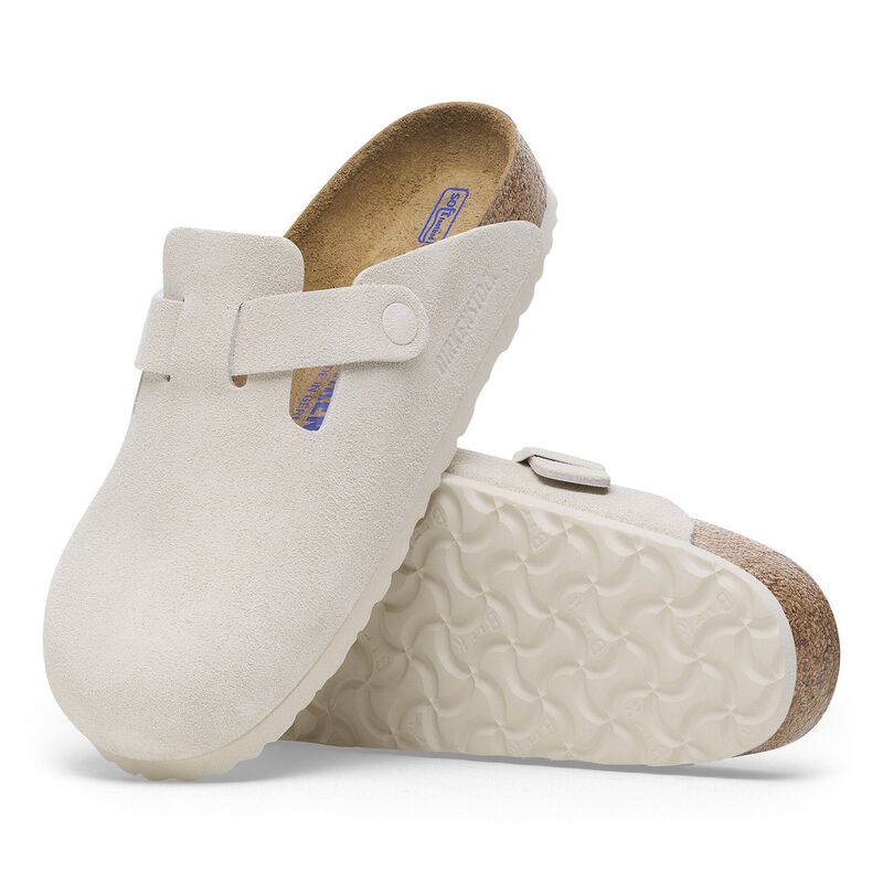 BIRKENSTOCK Boston Soft Footbed Suede Leather Antique White Lounge Fit detail
