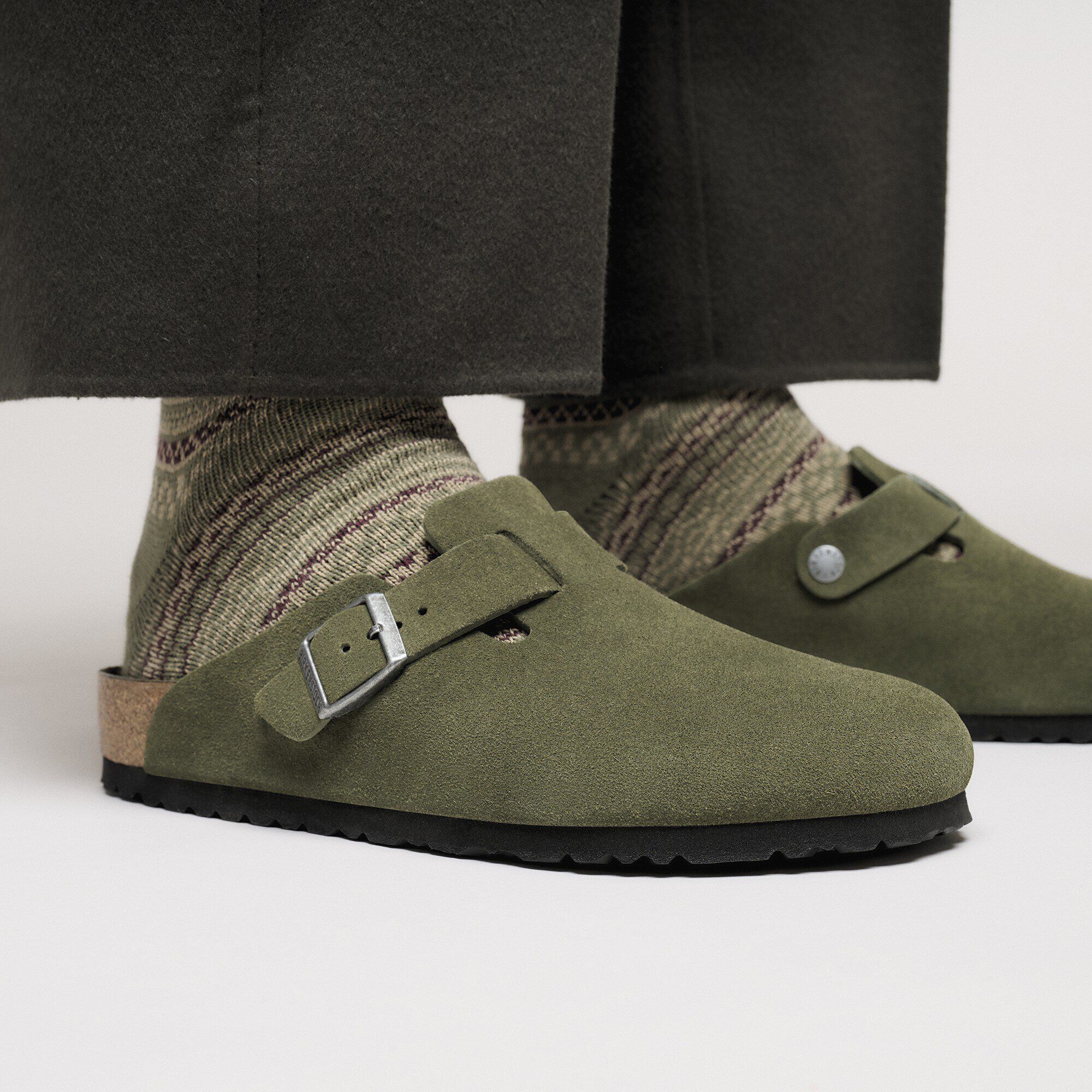 Boston Soft Footbed Suede Leather in Color Thyme Tonal