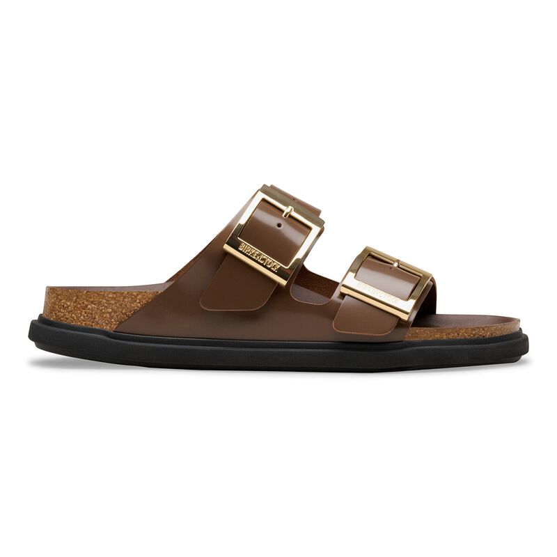 BIRKENSTOCK Arizona Droplet Buckle Natural Leather Patent High-Shine Carafe Daily Comfort detail
