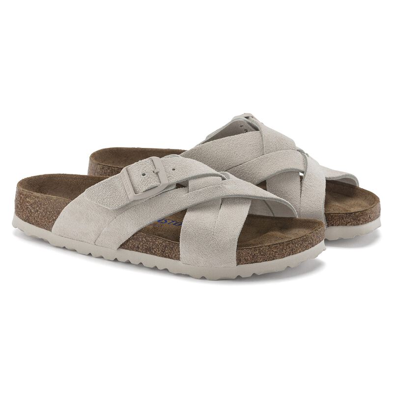 BIRKENSTOCK Lugano Soft Footbed Suede Leather Antique White Soft Sole detail