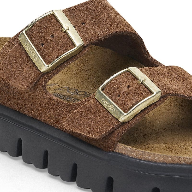 BIRKENSTOCK Arizona Platform Suede Leather Dark Tea/ Black Trail Easy detail