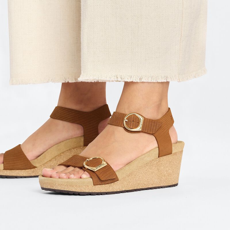 BIRKENSTOCK Soley Ring-Buckle Nubuck Leather Embossed Burnt Orange Easy Walk detail
