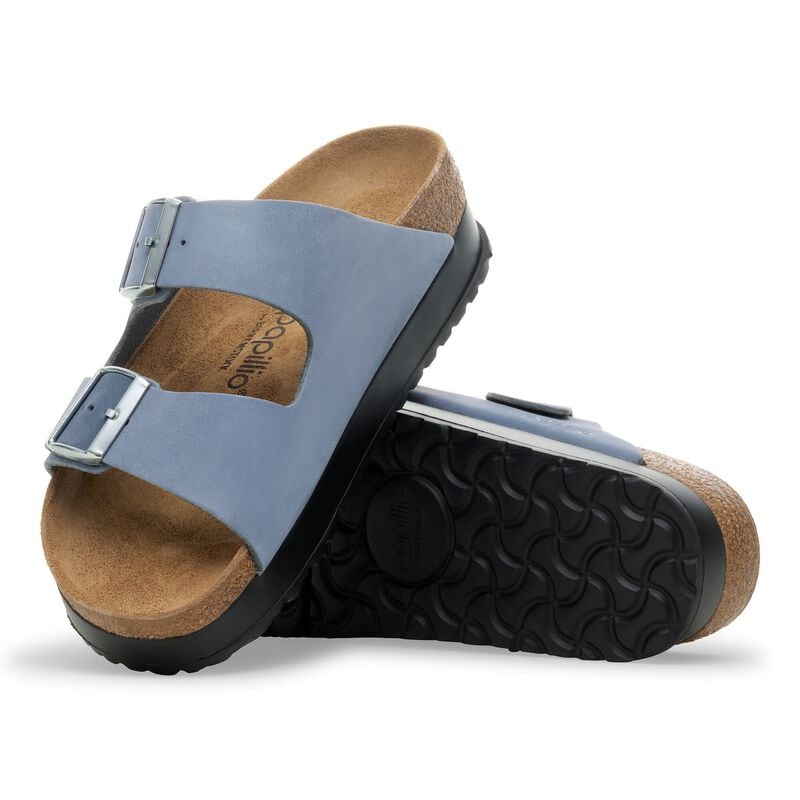 BIRKENSTOCK Arizona Flex Platform Nubuck Leather Stone Blue City Comfort detail