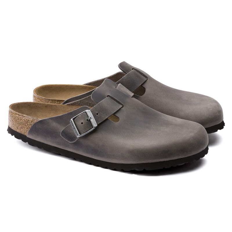 BIRKENSTOCK Boston Soft Footbed Natural Leather Oiled Iron Classic Fit detail