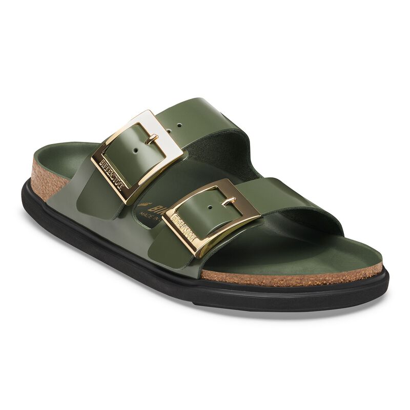 BIRKENSTOCK Arizona Droplet Buckle Natural Leather Patent Zinfandel High Shine Trail Easy detail