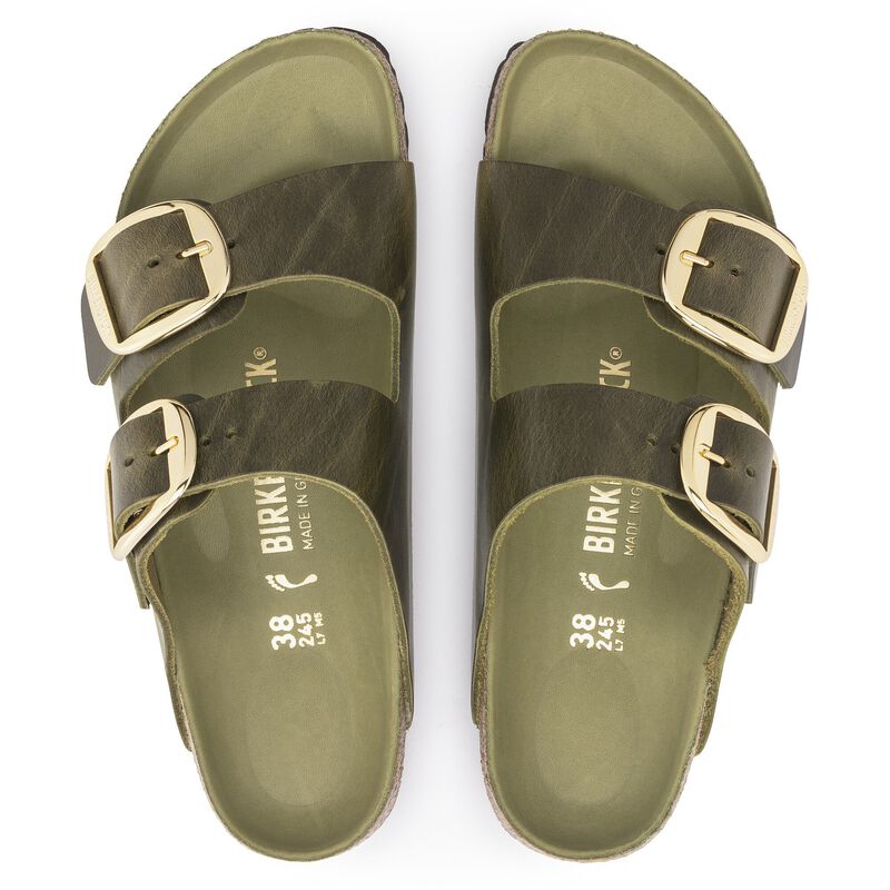 BIRKENSTOCK Arizona Big Buckle Natural Leather Oiled Olive Green City Comfort detail
