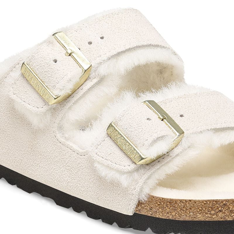 BIRKENSTOCK Arizona Shearling Suede Leather/Fur Antique White Soft Sole detail