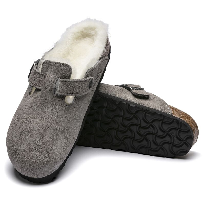 BIRKENSTOCK Boston Shearling Suede Leather Stone Coin Walk Edit detail