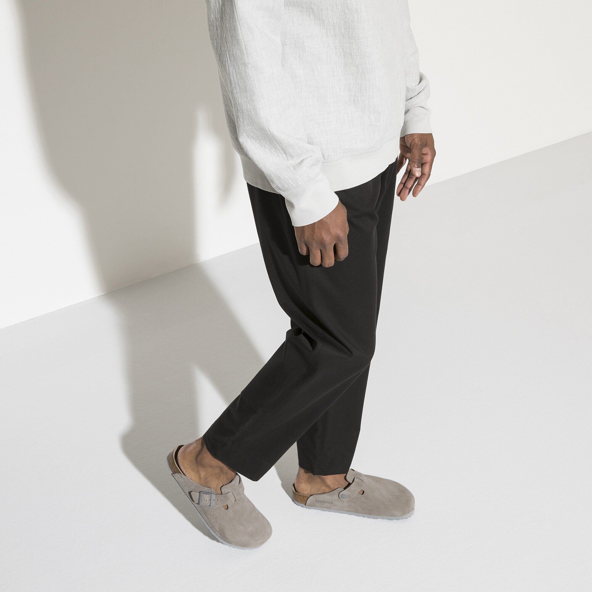 Boston Soft Footbed Suede Leather Close-up with a male model