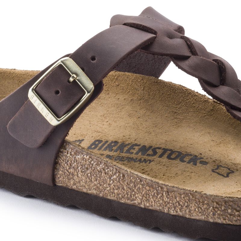 BIRKENSTOCK Gizeh Braided Natural Leather Oiled Habana Lounge Fit detail