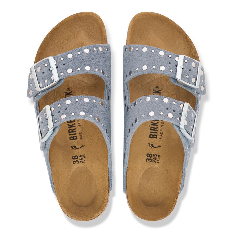 BIRKENSTOCK Arizona Rivet Suede Leather Stone Blue Trail Easy detail