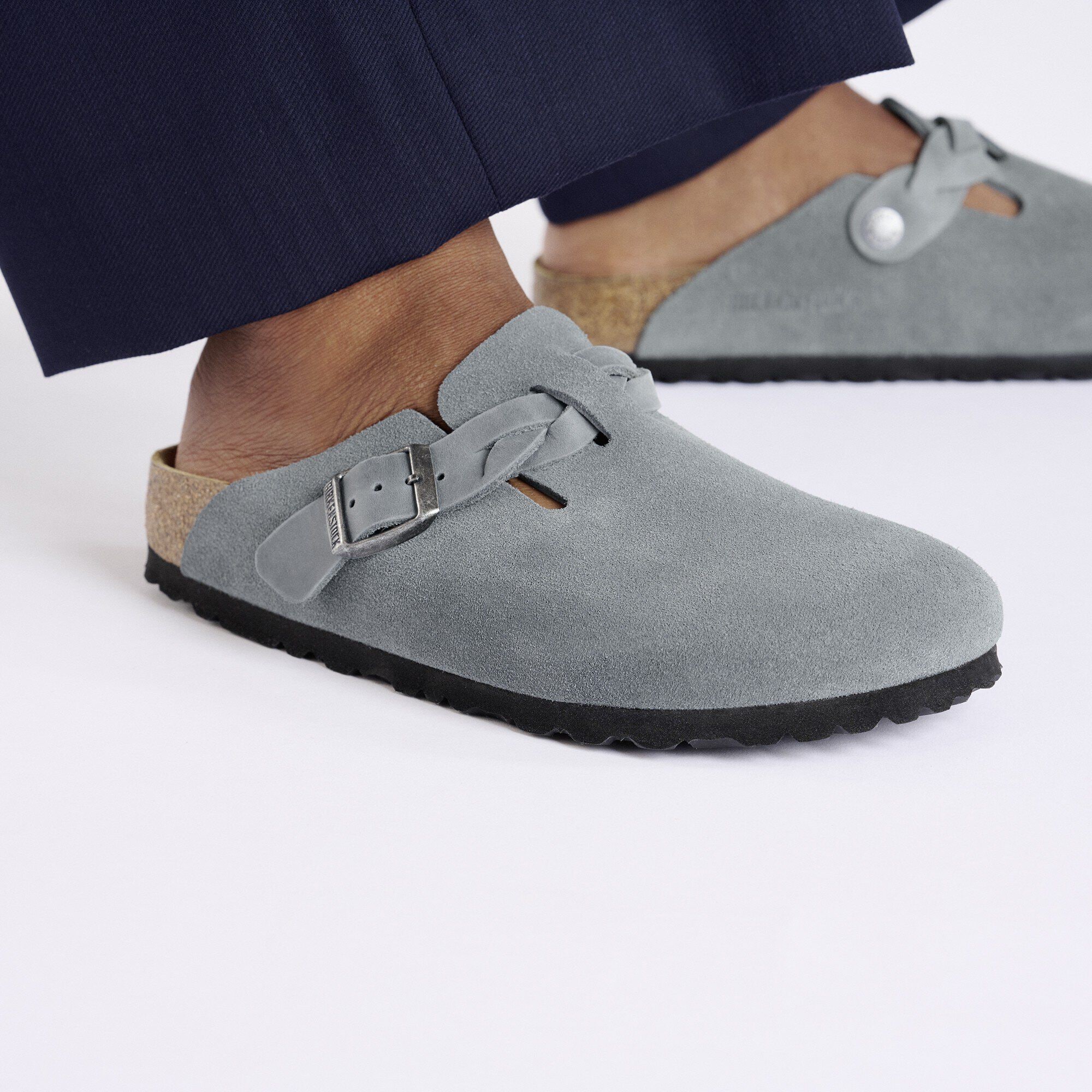 Boston Braided Suede Leather in Color Basalt Gray | BIRKENSTOCK US