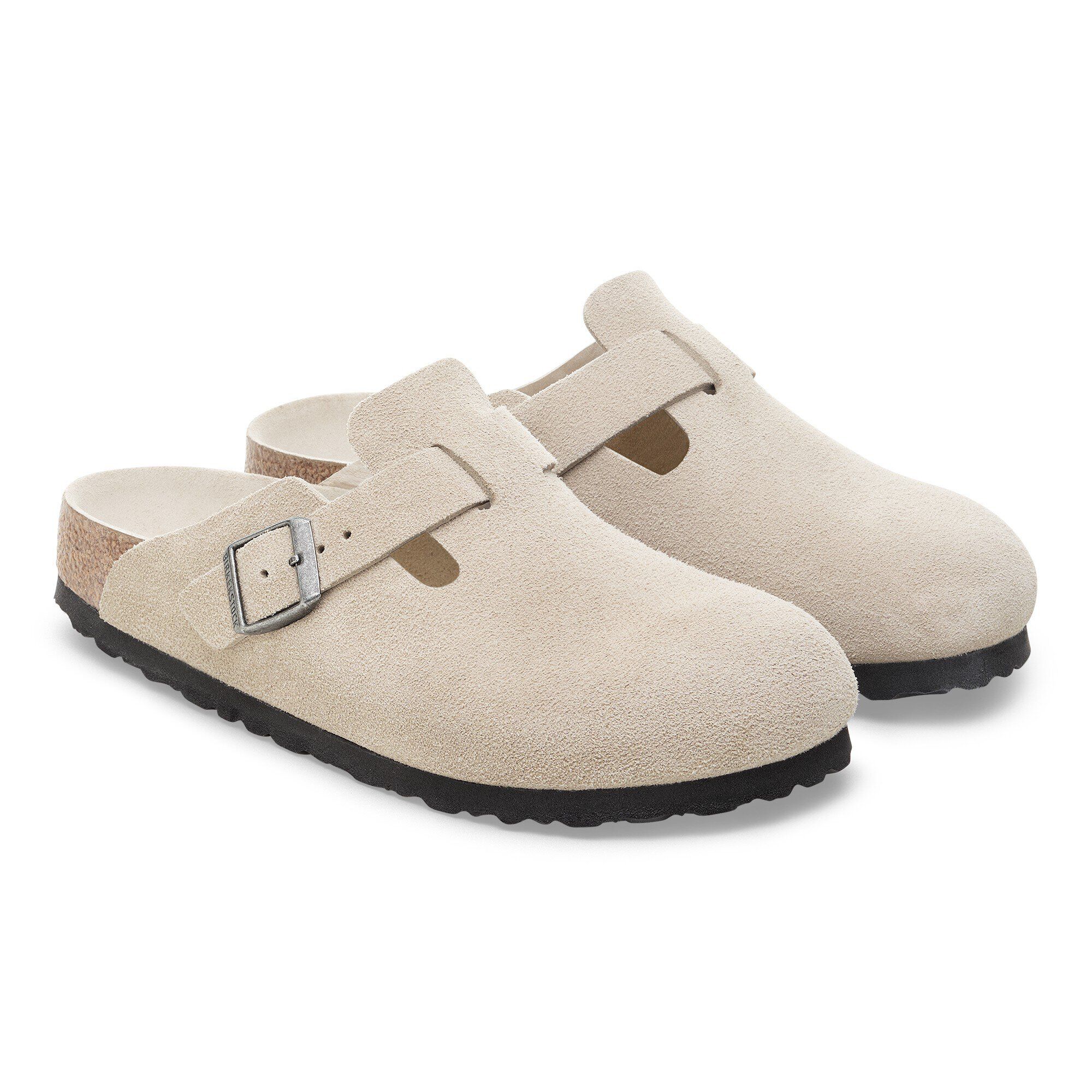 Boston Soft Footbed Suede Leather in Color Oyster Tonal