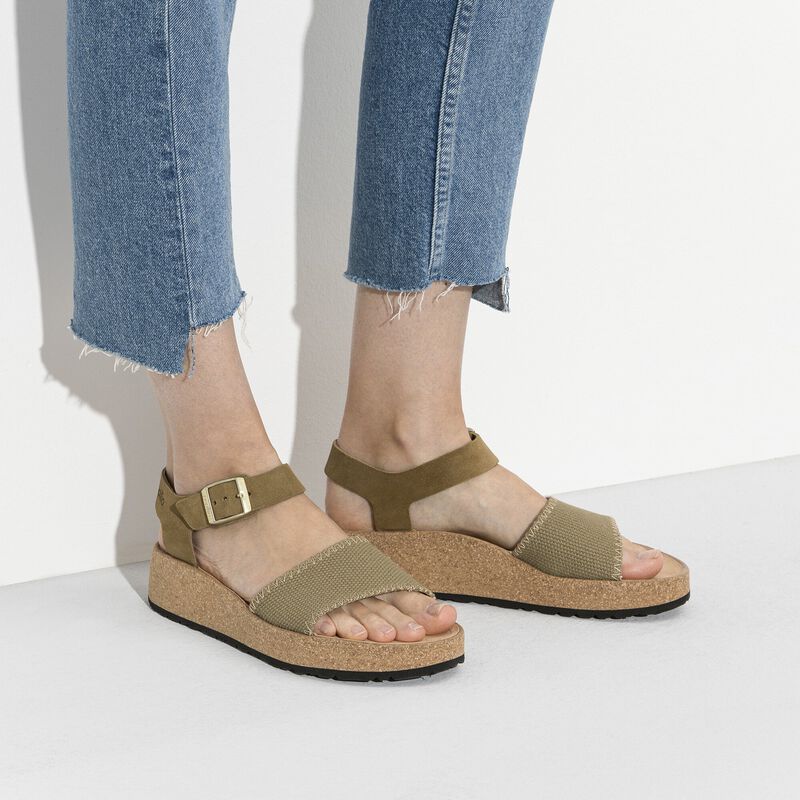 BIRKENSTOCK Glenda Suede Leather-Textile Faded Khaki Soft Sole detail