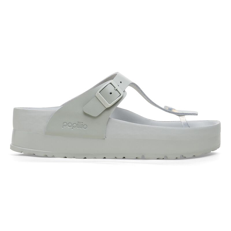 BIRKENSTOCK Gizeh Flex Platform Natural Leather Mineral Gray Soft Sole detail