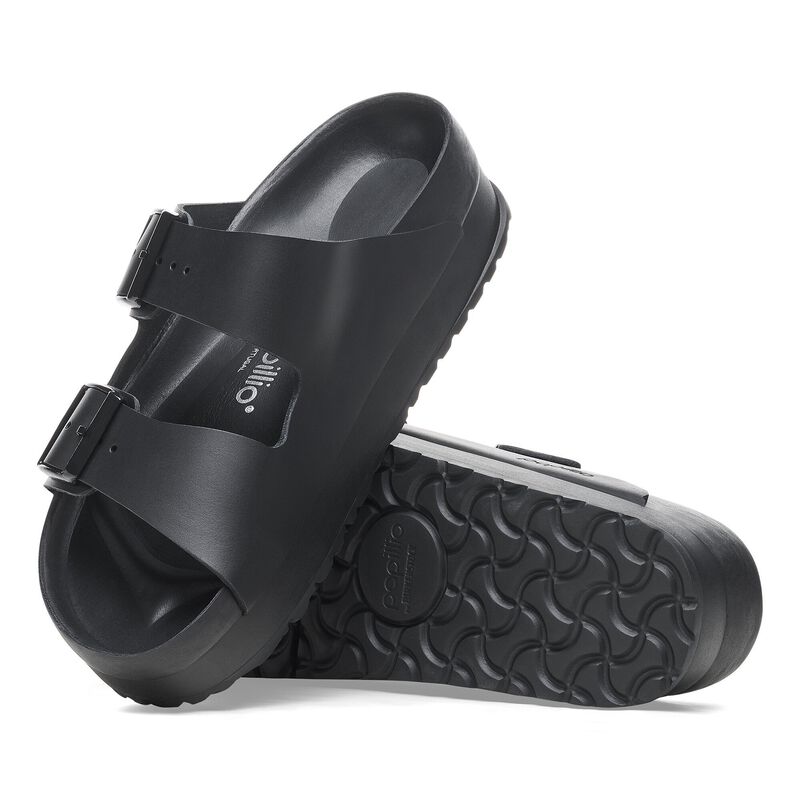 BIRKENSTOCK Arizona Flex Platform Natural Leather Black Easy Walk detail