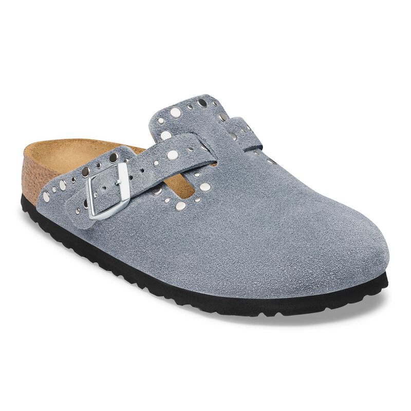 BIRKENSTOCK Boston Rivet Suede Leather Taupe Walk Edit detail