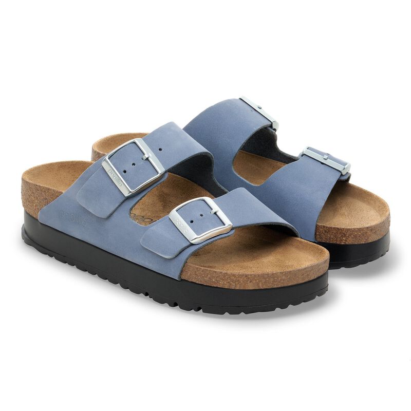 BIRKENSTOCK Arizona Flex Platform Nubuck Leather Stone Blue City Comfort detail