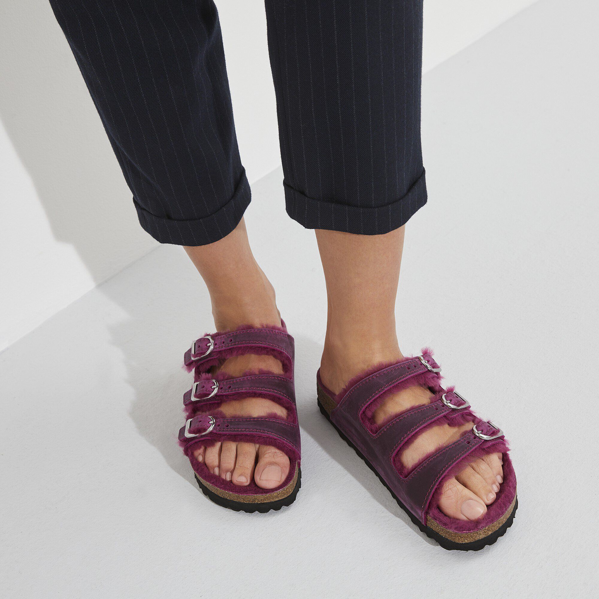 Florida Shearling Oiled Leather Close-up with a female model