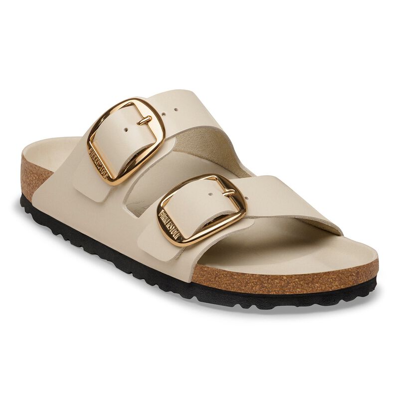 BIRKENSTOCK Arizona Big Buckle Natural Leather Patent High-Shine Oyster Soft Sole detail