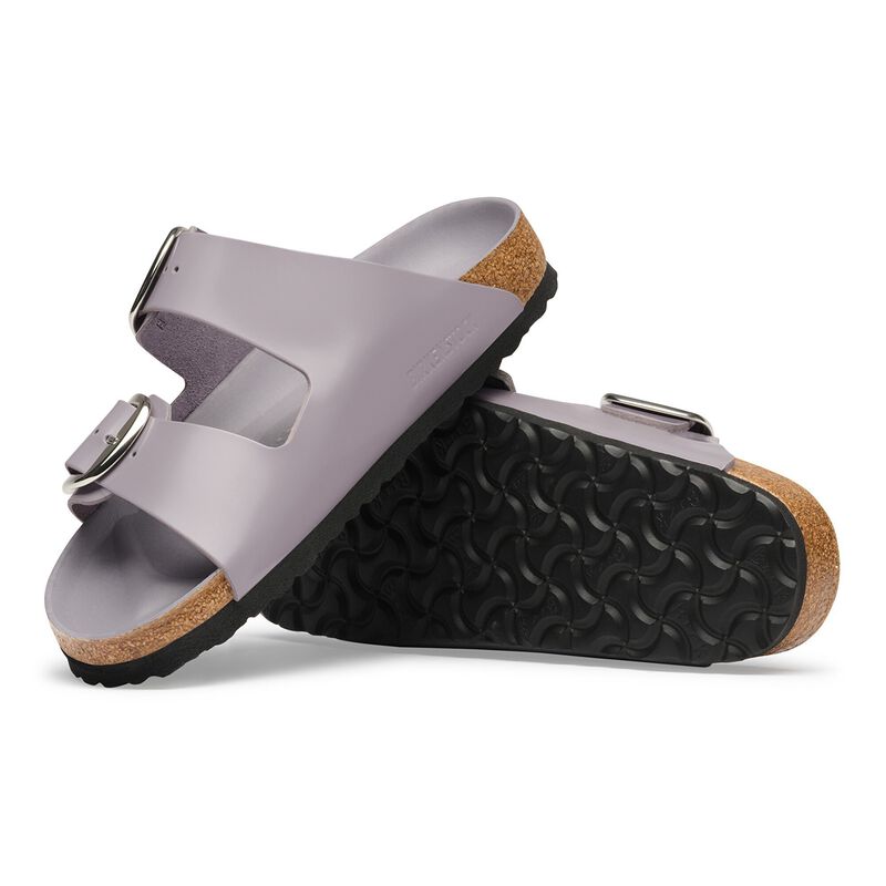 BIRKENSTOCK Arizona Big Buckle Natural Leather Patent High-Shine Lavender Sky Lounge Fit detail