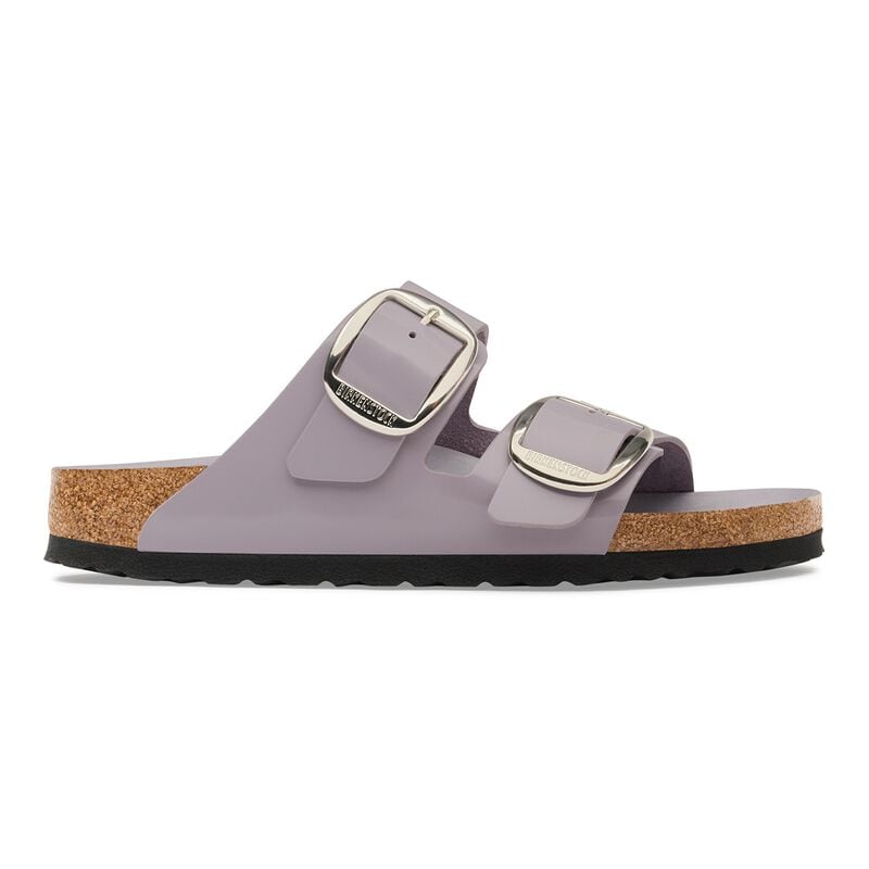 BIRKENSTOCK Arizona Big Buckle Natural Leather Patent High-Shine Lavender Sky Lounge Fit detail