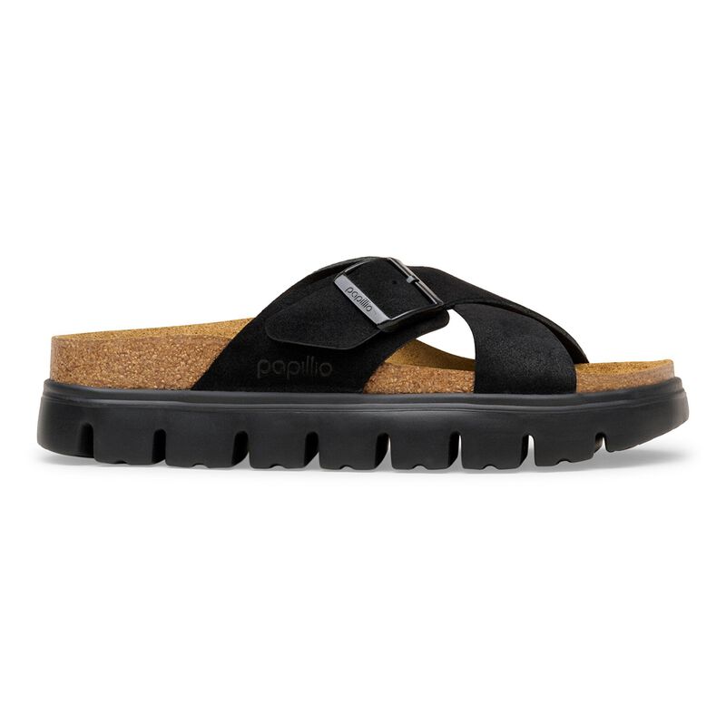 BIRKENSTOCK Siena Chunky Suede Leather Black Soft Footbed detail