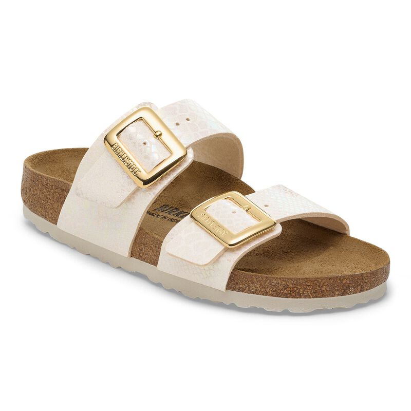 BIRKENSTOCK Sydney Cushion Buckle Synthetik Shiny Snake Cream Classic Fit detail