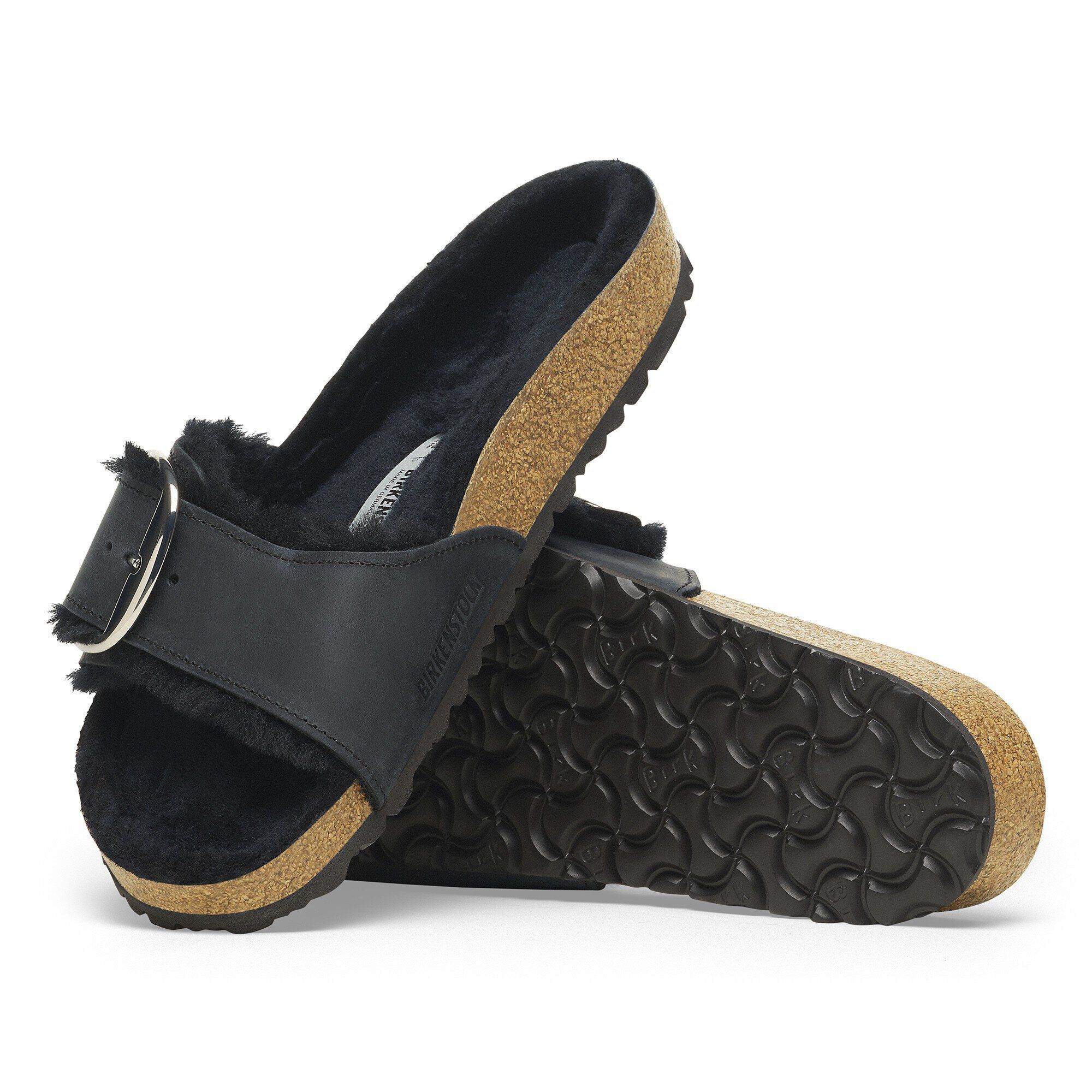 Madrid Big Buckle Shearling Oiled Leather in Color Black