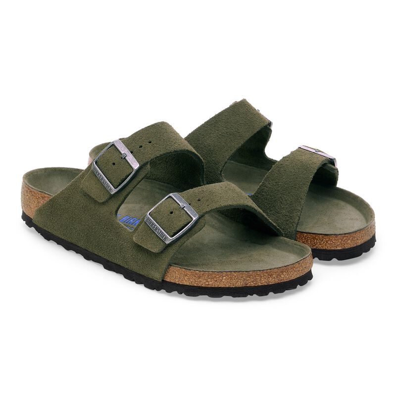 BIRKENSTOCK Arizona Soft Footbed Suede Leather Thyme Tonal Lounge Fit detail