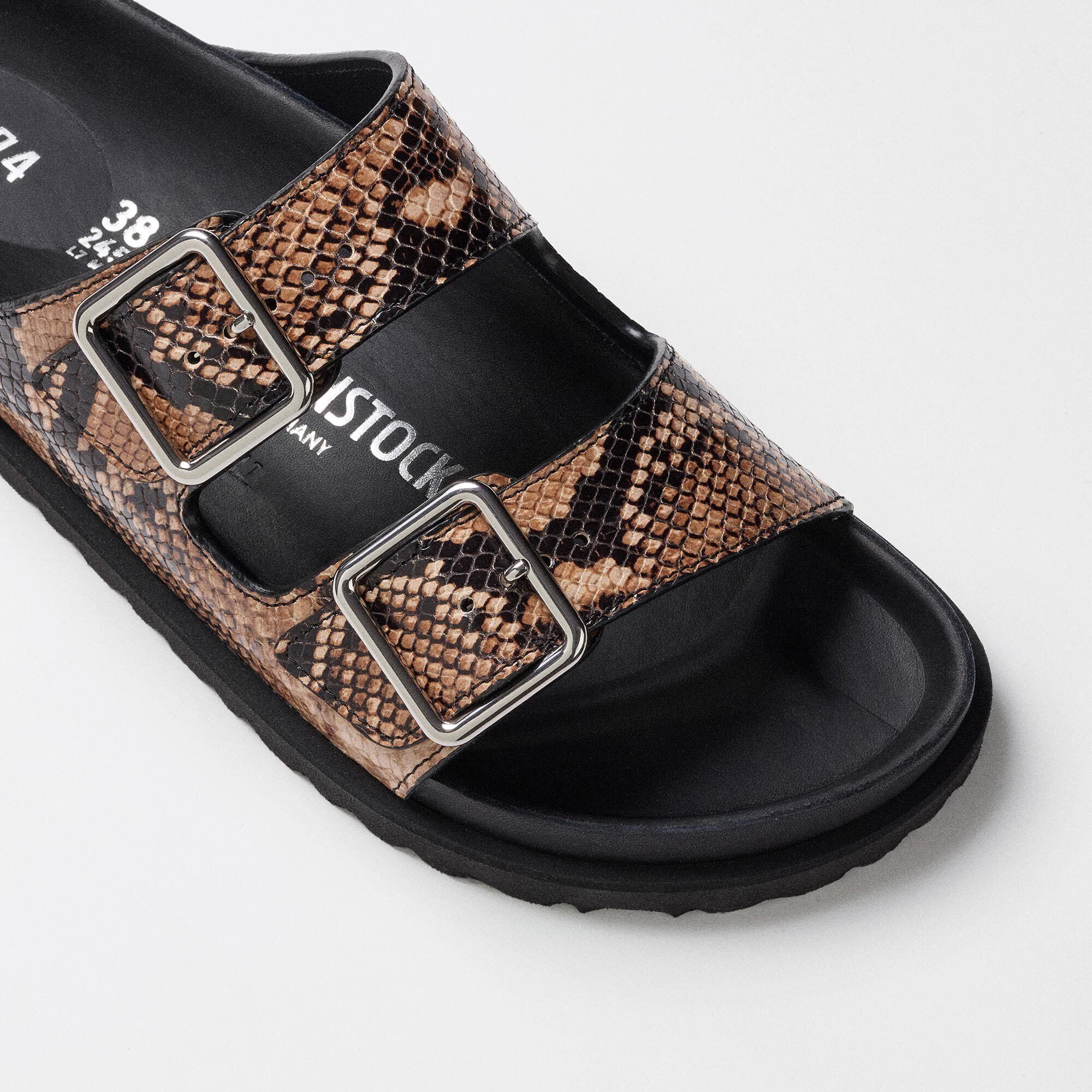サンダル・ミュール BIRKENSTOCK Women Sandals 1029996 NATURAL SNAKE BROWN Arizona Lined 1774 Leather in Color Natural Snake Brown