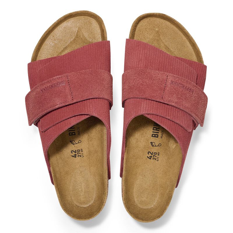 BIRKENSTOCK Kyoto Suede Leather Embossed Corduroy Sienna Red Soft Sole detail