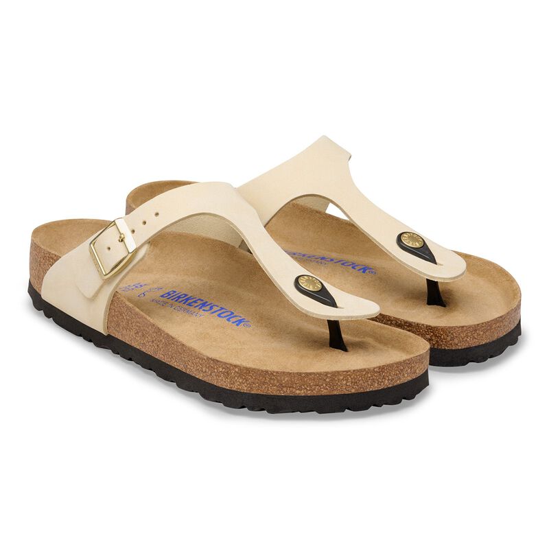 BIRKENSTOCK Gizeh Soft Footbed Nubuck Leather Ecru Lounge Fit detail