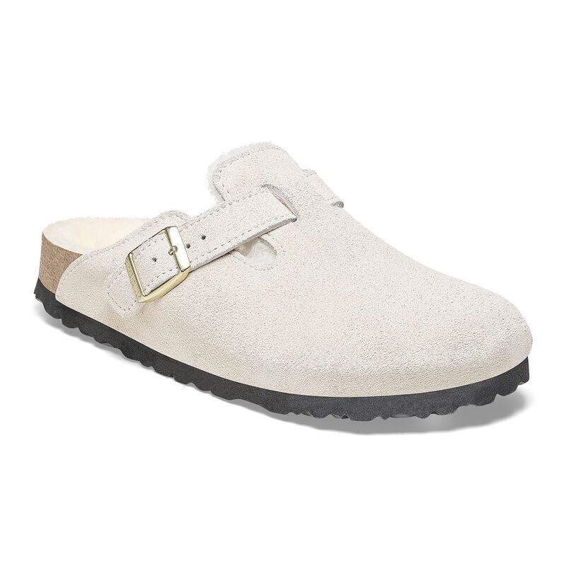 BIRKENSTOCK Boston Shearling Suede Leather Antique White City Comfort detail