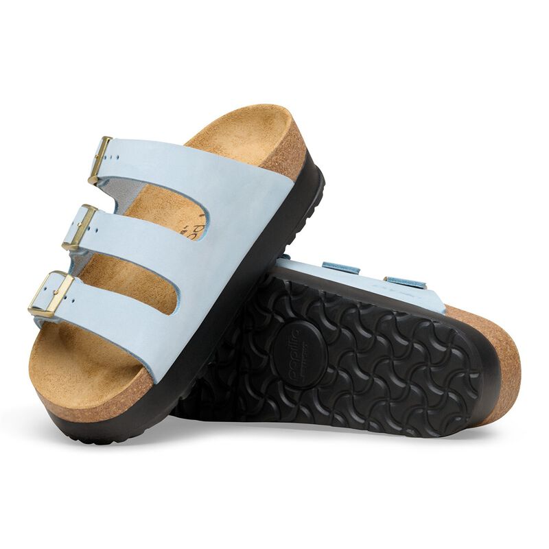 BIRKENSTOCK Florida Flex Platform Nubuck Leather Baby Blue Soft Sole detail