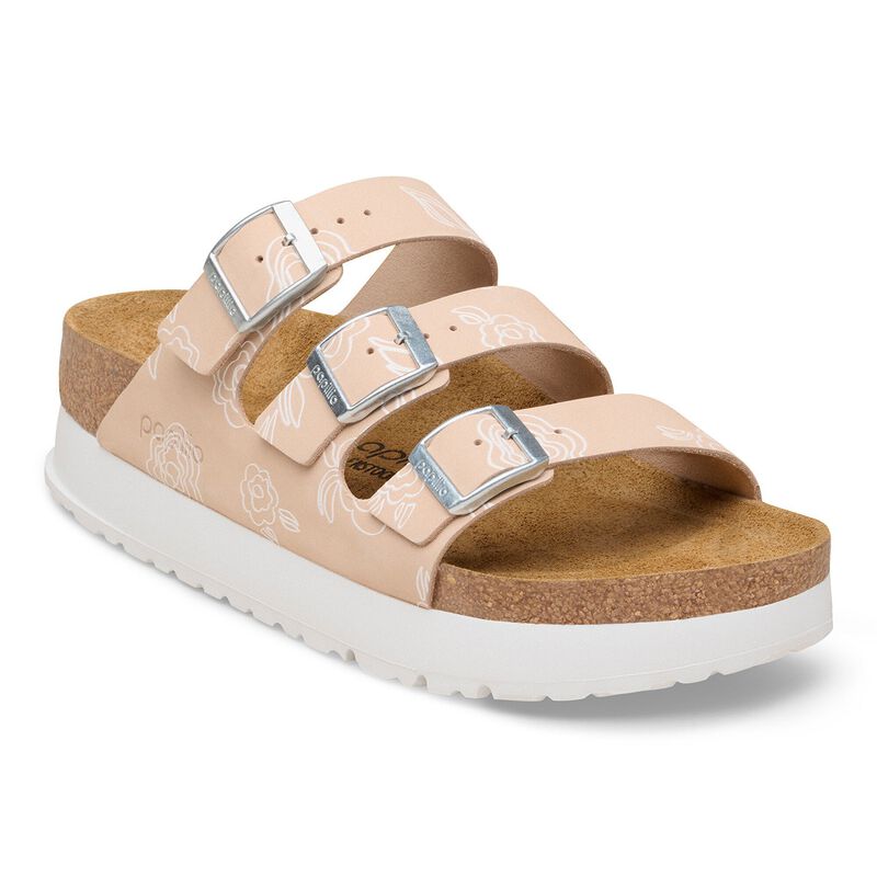 BIRKENSTOCK Florida Flex Platform Nubuck Leather Light Rose Flower Contour Sole detail