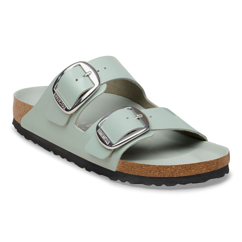 BIRKENSTOCK Arizona Big Buckle Natural Leather Patent High-Shine Lavender Sky Lounge Fit detail