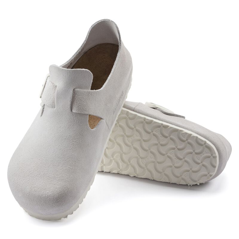 BIRKENSTOCK London Suede Leather Antique White Soft Footbed detail