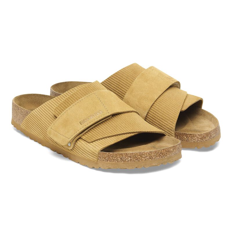 BIRKENSTOCK Kyoto Suede Leather Embossed Corduroy Cork Brown Daily Comfort detail