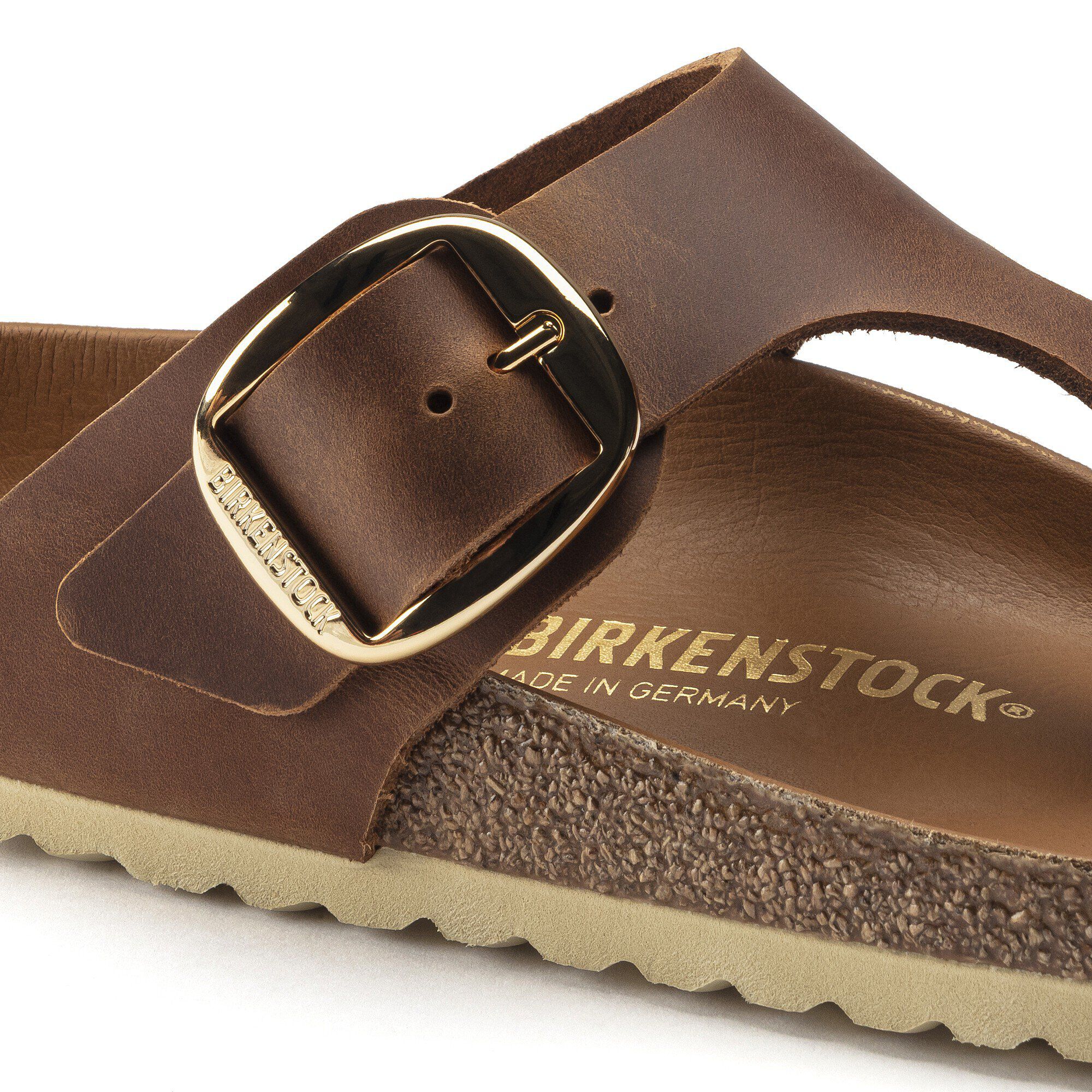Gizeh Big Buckle Oiled Leather in Color Cognac | BIRKENSTOCK US