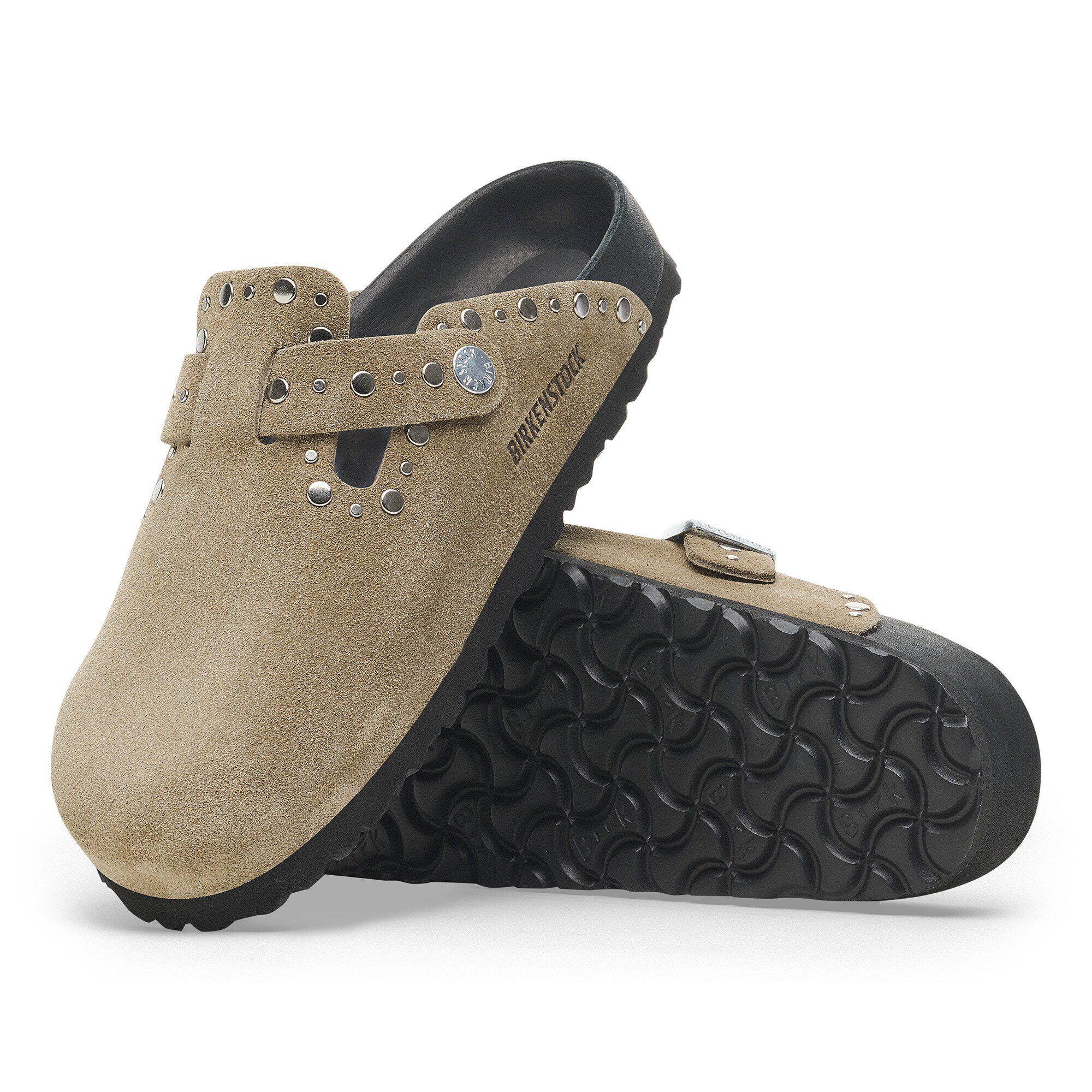 Boston Rivets Suede Leather in Color Taupe | BIRKENSTOCK US