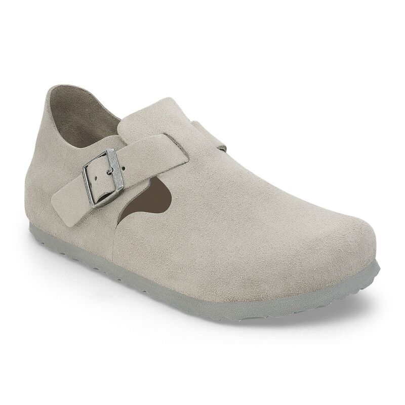 BIRKENSTOCK London Suede Leather Antique White Soft Footbed detail